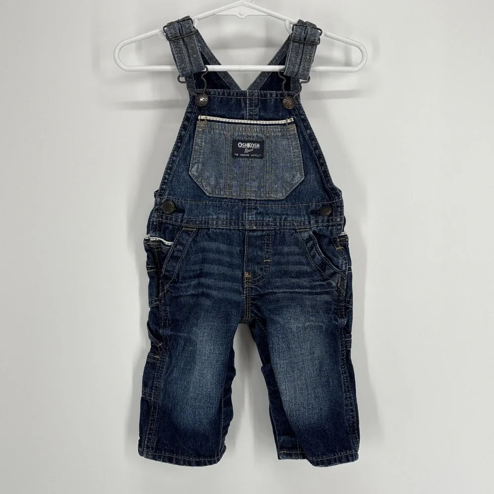 VTG‎ Oshkosh Denim Overalls Baby Toddler 6 Mos 2 Tone Denim